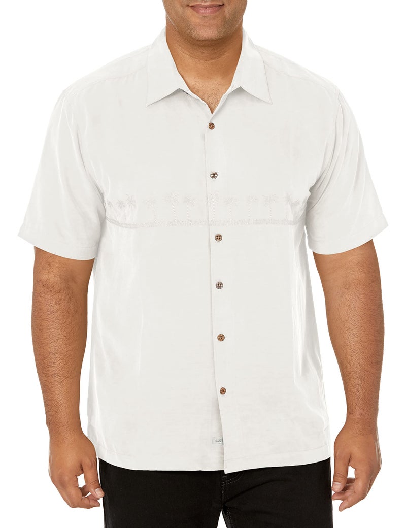 QUIKSILVER قميص كويك سيلفر للرجال بتصميم زهور برباط 4 أزرار، أبيض، كبير جداً - Image 1